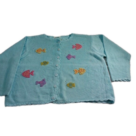 Vtg Extra Shenanigans Cardigan Sweater Women’s 1X  Baby Blue Fish Embroidered - Picture 3 of 16